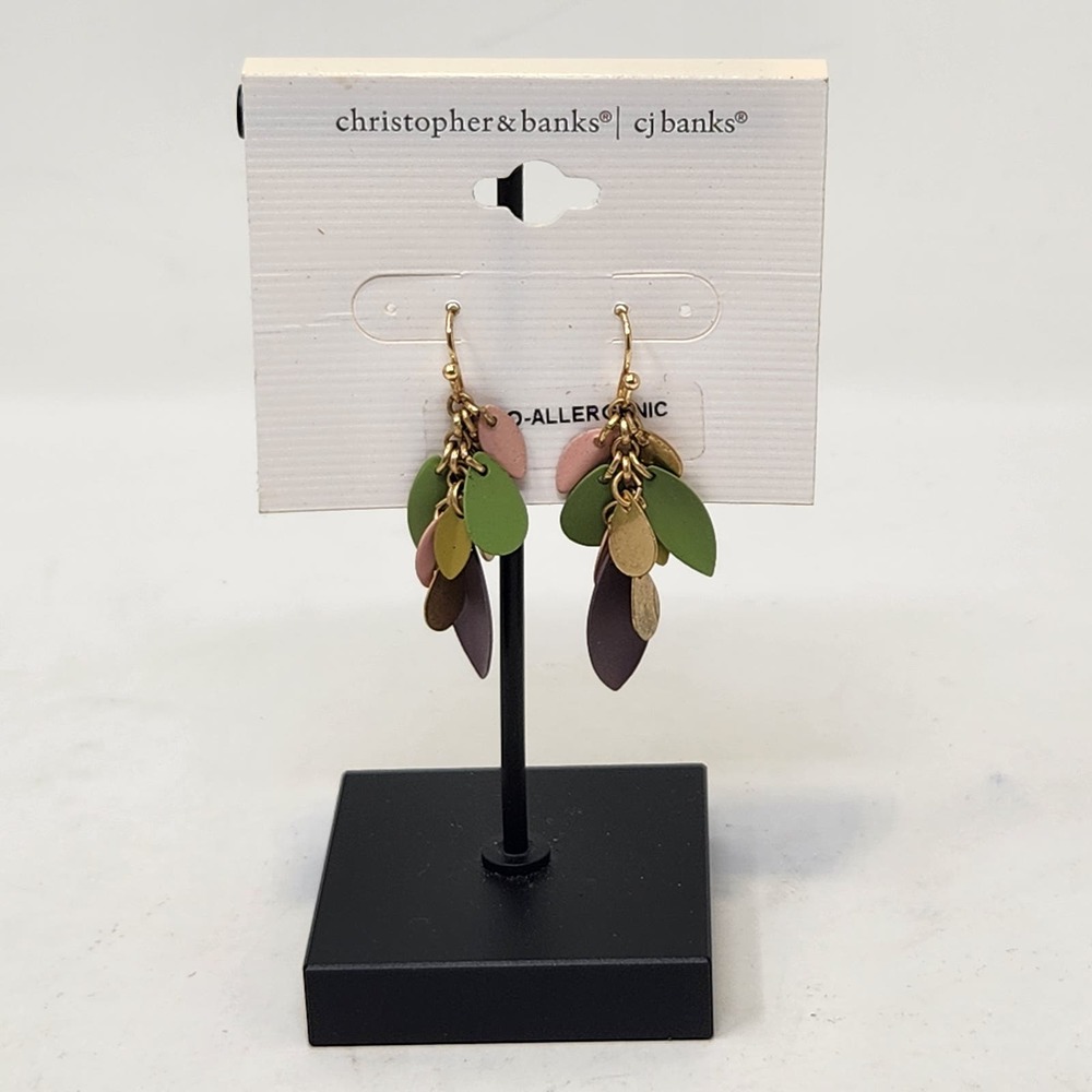 Coldwater Creek Gold Tone Pink Green Purple Dangle Drop Hook Earrings Pierced